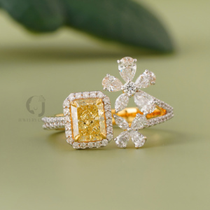 Radiant Cut Yellow Lab Diamond Engagement <b>Ring</b> Floral Gold Band Unique 1.07 CT Anniversary <b>Statement</b> <b>Ring</b> Fine Jewelry Gift - Product Image 1