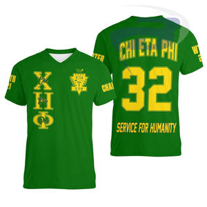 Camiseta de la Hermandad Chi Eta Phi con cuello en contraste verde y amarillo, 100% algodón, transpirable, estilo urbano, camiseta de la hermandad CEPhi - Product Image 1