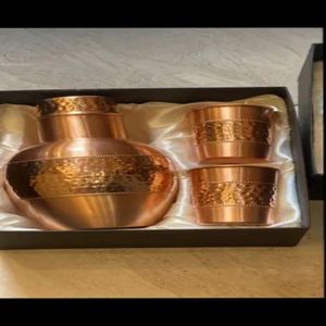 Copper Water Pitcher Tumbler Set Hammered Metal <b>Drinkware</b> Gift Box for Home Wedding Party - Indian Home Crafts - Product Image 3