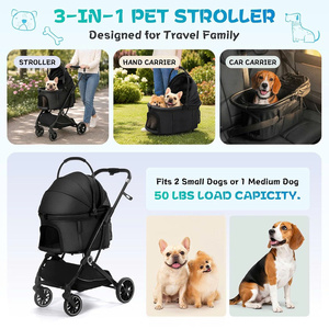 Poussette pour animaux de compagnie pour chiens et chats jusqu'à 50 lb avec design 3-en-1, pliage en une seule étape, porte-bébé et capote amovibles - Product Image 5