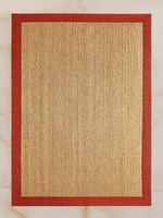 Tapis artisanal en jute style ferme avec bordure marine, décoration de sol en fibres naturelles
