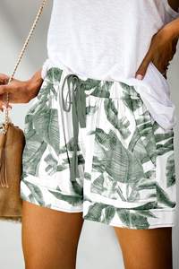 Pantalones cortos de playa para mujer, estampado de palmeras, cintura elástica con cordón, camisa blanca colorida informal para vacaciones de verano, camisa blanca para hombre, verano - Product Image 5