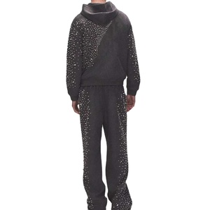 Conjunto de Sudadera con Capucha y Pantalones de Chándal de Lujo de Algodón Grueso con Logotipo Personalizado, Chándales Cuadrados de Alta Calidad con Pedrería para Unisex - Product Image 2