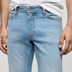Jeans en denim uni pour hommes et garçons, coupe droite, respirant, style streetwear hip-hop, avec rivets, 100% coton, léger, de marque - Product Image 5
