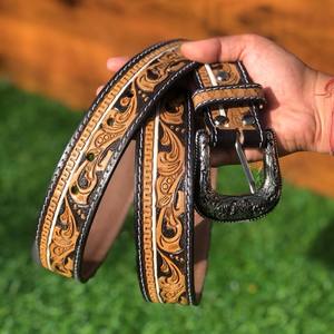 Cinturones florales pintados a mano de cuero genuino occidental novedad - Product Image 2