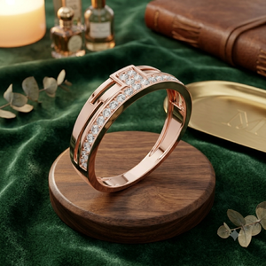 Rose Gold Diamond Pavé Geometric Band <b>Ring</b> for Women Elegant Contemporary <b>Fine</b> Jewelry Anniversary Gift Design - Product Image 1