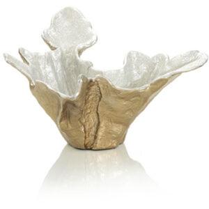 Bol en aluminium moulé à la main avec base dorée et bord cannelé blanc, plat de service décoratif moderne pour offrir en cadeau - Product Image 1