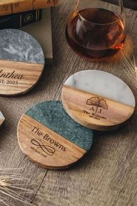 Premium Natural Stone Inlay Wood Coaster Set Luxury Beverage Holders For Dining Table Office <b>Desk</b> Restaurant Cafe - Product Image 4