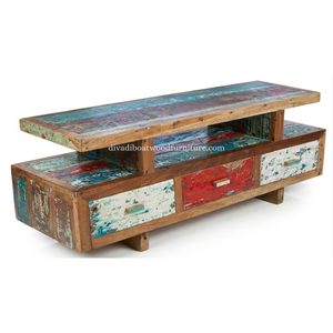 Meuble TV en bois de bateau récupéré, 3 tiroirs, design minimaliste et écologique, pour salon, avec conception durable - Product Image 3