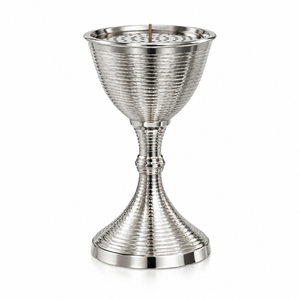 Brûleur à Bakhoor Regal Silver en acier inoxydable côtelé, porte-encens |   Mabkhara Oud Arabe de Luxe, Décoration Islamique pour la Maison, Support sur Pied - Product Image 1