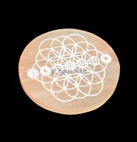 Plaque de Recharge en Agate et Sélénite de Haute Qualité, Gravée des Phases Lunaires, Polie, du Gujarat, pour la Divination Spirituelle et l'Artisanat (Vente en Gros)
