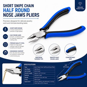 Short Snipe Chain Half Round <b>Nose</b> Jaws Pliers Jewelry Making Tool ZetomedPro - Product Image 2