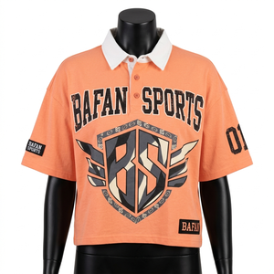 Camiseta de rugby para mujer, tela premium de algodón y poliéster, color melocotón, diseño sólido, impresión por sublimación, logotipo personalizado, camiseta de rugby de algodón para mujer - Product Image 6