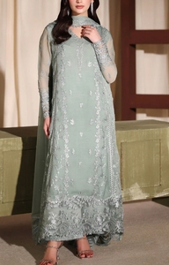 Costume pakistanais gris brodé, longueur cheville, avec dupatta en tulle pour femmes, Shalwar Kameez - Product Image 4