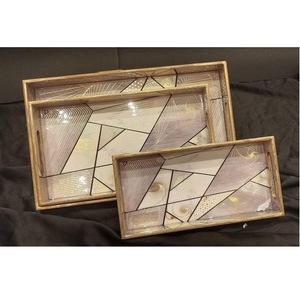 Plateau de service rectangulaire gravé en MDF laqué ILAHI - Plateau à un seul niveau, style américain, biodégradable, qualité alimentaire, compatible lave-vaisselle, facile à utiliser - Product Image 4