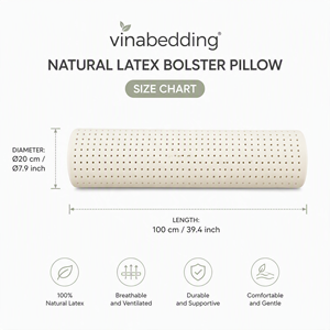 VINABEDDING VINACLOUD 01 Almohada Larga de Látex 100% Natural, Forma de Columna Sólida, Diseño Moderno, Transpirable, Ergonómica, para Todo el Cuerpo - Product Image 4