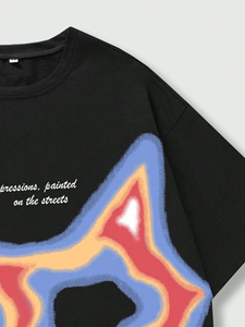 เสื้อยืดกราฟิกสีดำแบบกำหนดเองสำหรับผู้ชาย สไตล์สตรีทแวร์ โอเวอร์ไซส์ วินเทจ พิมพ์ลายลำลอง แขนสั้น ผ้าฝ้าย เสื้อผ้าขายส่ง - Product Image 3
