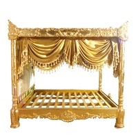 Luxuriöses Goldblatt-Himmelbett aus Mahagoniholz mit Vollständiger Schnitzerei und Vorhang, Entworfen für Königliche Klassische Möbel