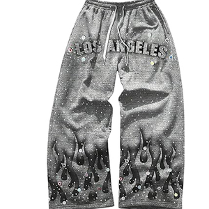 Pantalones de Lona con Pedrería y Logotipo Personalizado de Alta Calidad, Talla Grande, Estilo Holgado con Cordón, Ropa Urbana Y2K, Pantalones Casuales con Gemas en Toda la Superficie - Product Image 2