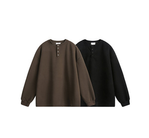 Men Knitted <b>Henley</b> Collar Long Sleeve Pullover Oversized Solid Color Casual <b>Top</b> Autumn Wear - Product Image 1