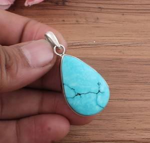 Pendentif en œil de tigre naturel Kingman, argent sterling 925 plaqué platine, collier vintage authentique en pierre bleue d'Arizona, unisexe - Product Image 1