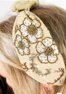 Diadema Acolchada de Tela con Flores Bordadas para Mujer, Aro de Pelo de Algodón Blanco para Fiestas de Verano, Tocado Floral, Proveedor Mayorista - Product Image 2