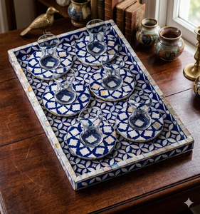 Posavasos de tamaño personalizado acrílico tema real hecho a mano madre perla resina incrustaciones hueso bandeja para servir regalo embalaje hoteles restaurantes - Product Image 1