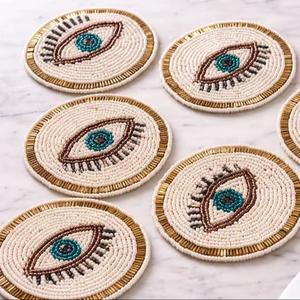 Posavasos Cuadrados de Cuentas de Vidrio Hechos a Mano - Diseño Clásico con Base de Poliéster (4x4 Pulgadas) MS HANDICRAFT Portátiles Personalizados para Iglesia - Product Image 2