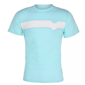 Ensemble T-shirt et short pour homme, bleu clair et blanc, respirant, 100% coton, col rond, séchage rapide, tricoté, décontracté, pour l'été - Product Image 3