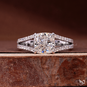 2CT Cushion Cut Lab Diamond <b>Ring</b> <b>Split</b> Pave Band 10K White Gold IGI Certified Bridal <b>Ring</b> - Product Image 1