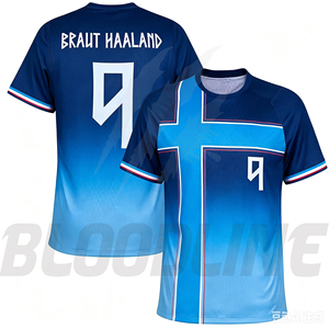 Maillot de football de l'équipe nationale de Norvège BLOODLINE INTERNATIONAL pour hommes, rouge, bleu, blanc, 9 Braut Haaland, impression par sublimation, respirant - Product Image 4