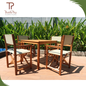 Tables de salle à manger d'extérieur contemporaines en bois massif d'acacia, 4 chaises, écologiques, durables, faciles à nettoyer, hôtel, restaurant - Product Image 2