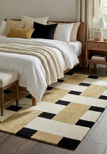 Geometric Abstract Wool Tufted Area <b>Rug</b> Modern Eco-Friendly Anti-Bacteria Carpet Black Beige Cream Contemporary <b>Rug</b> - Product Image 4