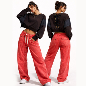 Custom 2026 Women Cropped Sweatshirt Lace Up <b>Back</b> Pullover Casual Streetwear Top Loose Long Sleeve Fashion Hoodie - Product Image 5