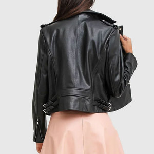 New Stylish Women's <b>Leather</b> <b>Jacket</b> <b>Long</b> Sleeve Moto Biker Black Cropped Breathable Windproof Zipper Pocket <b>Leather</b> <b>Jackets</b> - Product Image 2