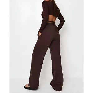 Pantalon de survêtement évasé taille haute pour femme, coupe large, décontracté, doux et extensible, avec poches, style streetwear - Product Image 3