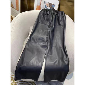 Pantalon en cuir véritable pour femme, coupe droite, en peau de mouton, style cargo, noir, élégant, printemps-automne - Product Image 5