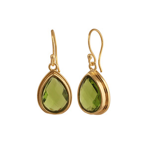 Pendientes colgantes delicados de peridoto, chapados en oro, con forma de lágrima, hechos a mano, con gancho, piedra preciosa facetada con corte de pera, regalo de joyería para ella. - Product Image 3