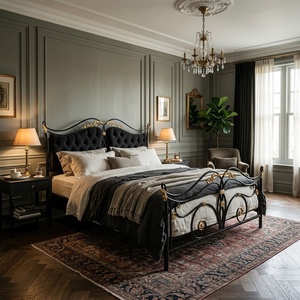 Cadre de lit victorien robuste en fer forgé, fait main, réglable, avec revêtement en velours, plateforme métallique Queen, taille personnalisée OEM - Product Image 4