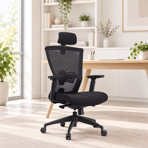 Chaise de bureau ergonomique en maille avec appui-tête et accoudoirs réglables, pivotante, avec support lombaire et cervical pour le gaming - Product Image 1