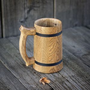 Classic Handcrafted Wooden Beer <b>Mug</b> Premium Oak Wood Tankard Rustic Viking Style Drinking <b>Mug</b> for Beer Coffee Tea and Ale - Product Image 1