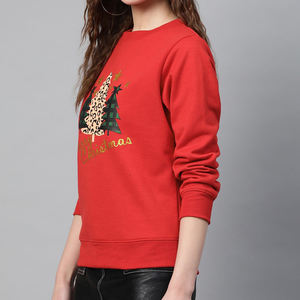 Women <b>Red</b> Christmas Sweatshirt Leopard Print Trees <b>Glitter</b> Embroidered Crew Neck Long Sleeve Winter Top - Product Image 2