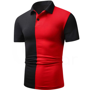 Polo de Hombre con Bloques de Color, Manga Corta, Tejido, Casual, Rojo y Negro, Diseño Sólido, Corte Regular - Product Image 2