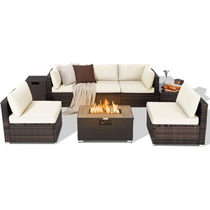 Juego de muebles de exterior de madera y mimbre modernos, elegantes y cómodos, calidad superior para un lujoso ambiente de patio - Product Image 1