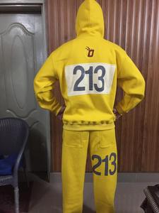 OEM 2026 Custom yellow <b>hoodie</b> tracksuit set with printed front graphic soft fleece lining & comfortable relaxed fit Sweatsuit - Product Image 2