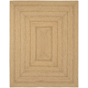 Tapis d'extérieur rectangulaire en jute naturel de couleur unie, tressé à plat, style côtier, antidérapant pour patio - Product Image 2