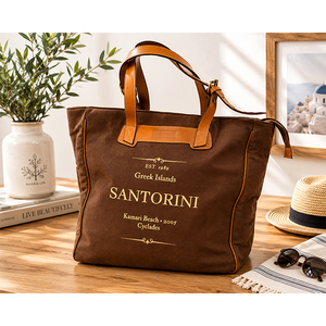 <b>Large</b> <b>Canvas</b> Tote <b>Bag</b> with PU Leather Handles | Vintage Travel Shopping Shoulder <b>Bag</b> | Custom Logo Reusable <b>Canvas</b> Handbag - Product Image 1