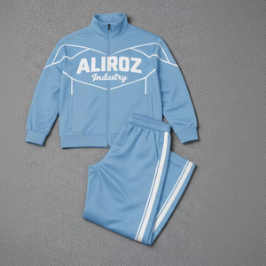 Ensemble de survêtement léger pour le sport et l'entraînement en plein air, veste coupe-vent zippée et pantalon de jogging à taille élastique, deux pièces - Product Image 1