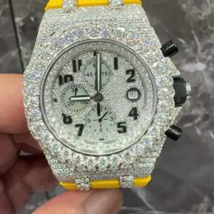 Montre en Moissanite Givrée Personnalisée de Haute Qualité 40mm, Bracelet en Acier Inoxydable Allié, Style Affaires Antique, Unisexe, Diamant de Meilleure Qualité - Product Image 1