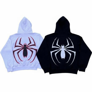 เสื้อฮู้ดดี้โอเวอร์ไซส์ลายกราฟิกแมงมุมแบบกำหนดเอง ผ้าฟลีซคอตตอน 100% สตรีทแวร์พรีเมียม เสื้อซิปแบบสวมใส่ได้ทั้งชายและหญิง ดีไซน์สำหรับคู่รัก - Product Image 2